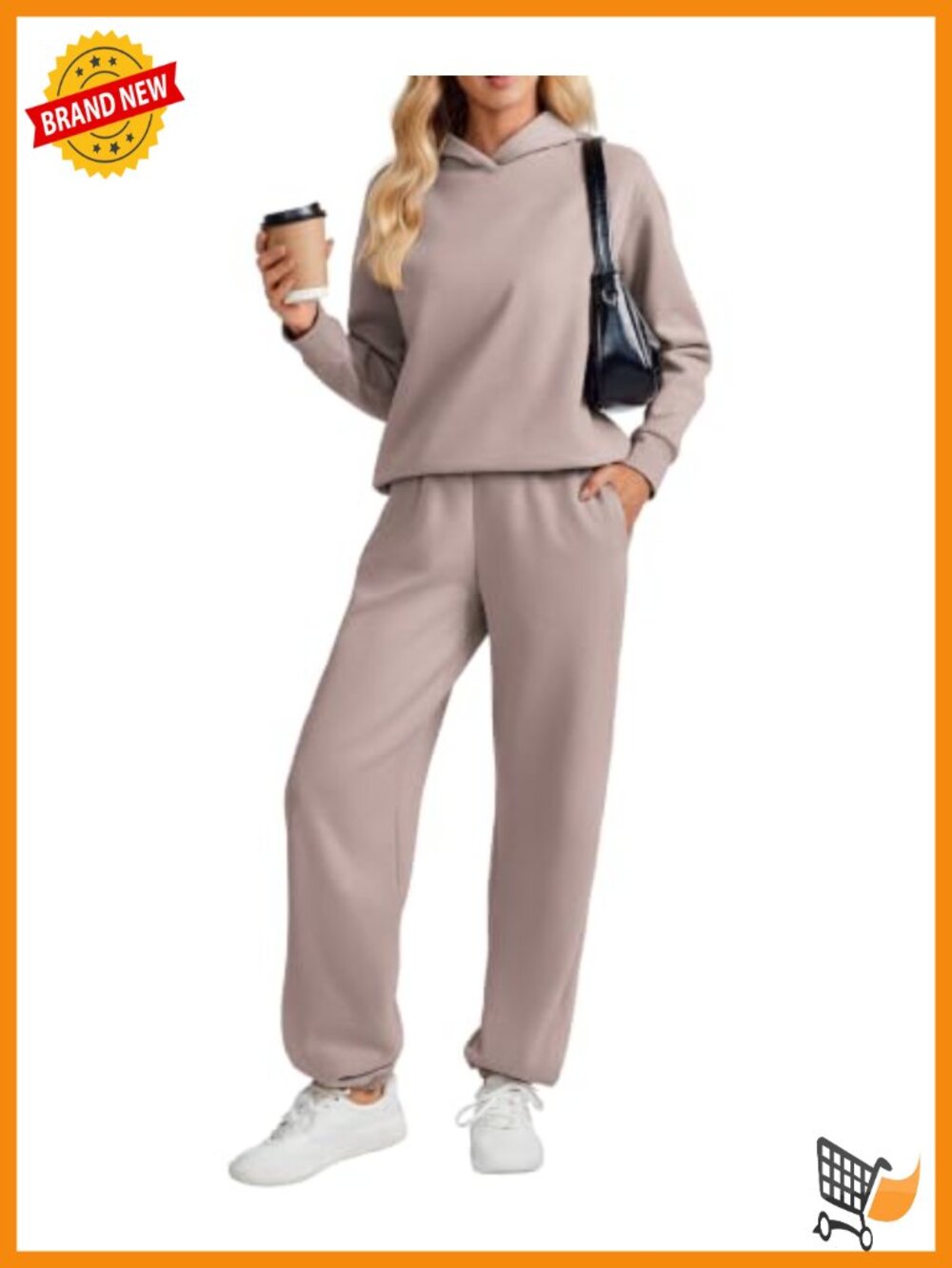 Womens Fleece Lounge Set Drop Shoulder Hoodie Joggers Sweatsuit